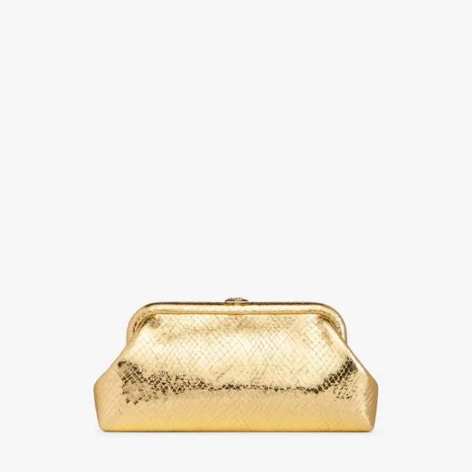 Skylar gouden Candy Wrap-leren clutch met vierkante Jc-sluiting Skylar gouden Candy Wrap-leren clutch met vierkante Jc-sluiting
