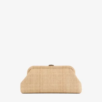 Skylar natuurlijke fijne raffia clutch met vierkante Jc-sluiting