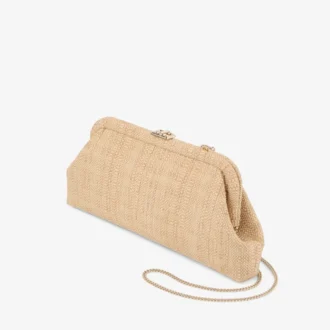 Skylar natuurlijke fijne raffia clutch met vierkante Jc-sluiting