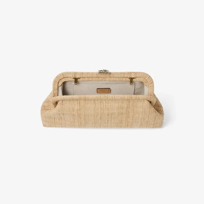 Skylar natuurlijke fijne raffia clutch met vierkante Jc-sluiting Skylar natuurlijke fijne raffia clutch met vierkante Jc-sluiting