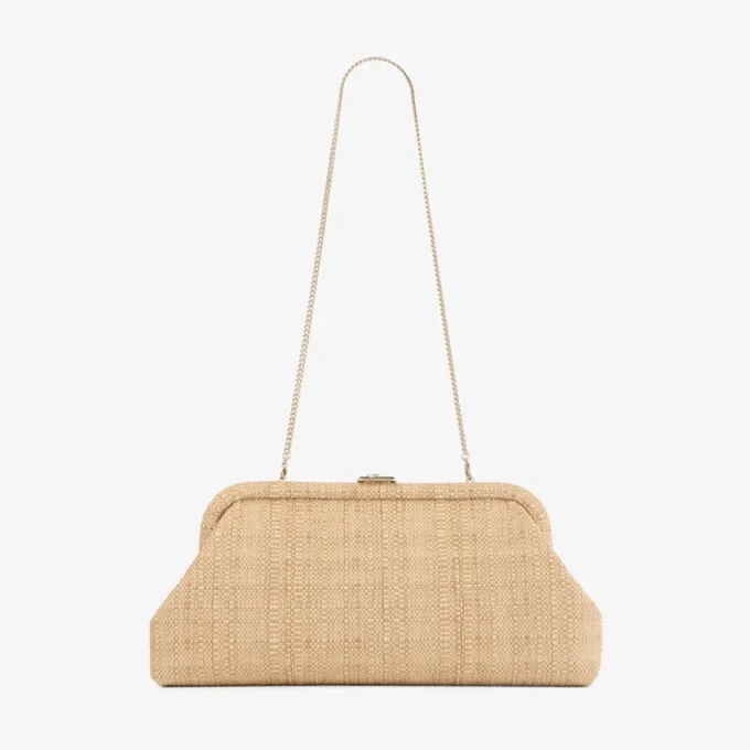 Skylar natuurlijke fijne raffia clutch met vierkante Jc-sluiting Skylar natuurlijke fijne raffia clutch met vierkante Jc-sluiting