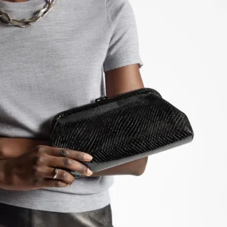 Skylar zwarte glanzende clutch van leer met slangenprint en vierkante JC-sluiting