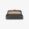 Skylar zwarte glanzende clutch van leer met slangenprint en vierkante JC-sluiting Skylar zwarte glanzende clutch van leer met slangenprint en vierkante JC-sluiting