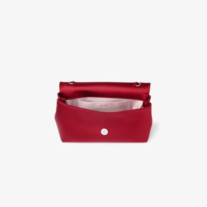Soft Bow Mini Bag Robijnrode satijnen minitas met kristallen strik