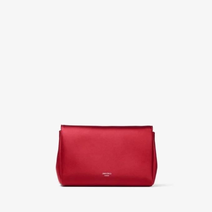 Soft Bow Mini Bag Robijnrode satijnen minitas met kristallen strik