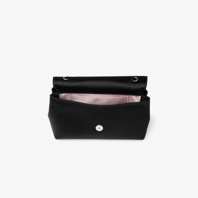 Soft Bow Mini Bag Zwarte satijnen mini-tas met kristallen strik