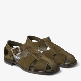 Sol Slide mosgroene sandalen van fluweel suède
