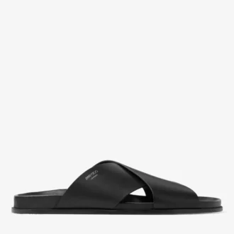 Sol Slide zwarte vachetta-leren slippers