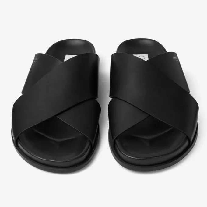 Sol Slide zwarte vachetta-leren slippers Sol Slide zwarte vachetta-leren slippers