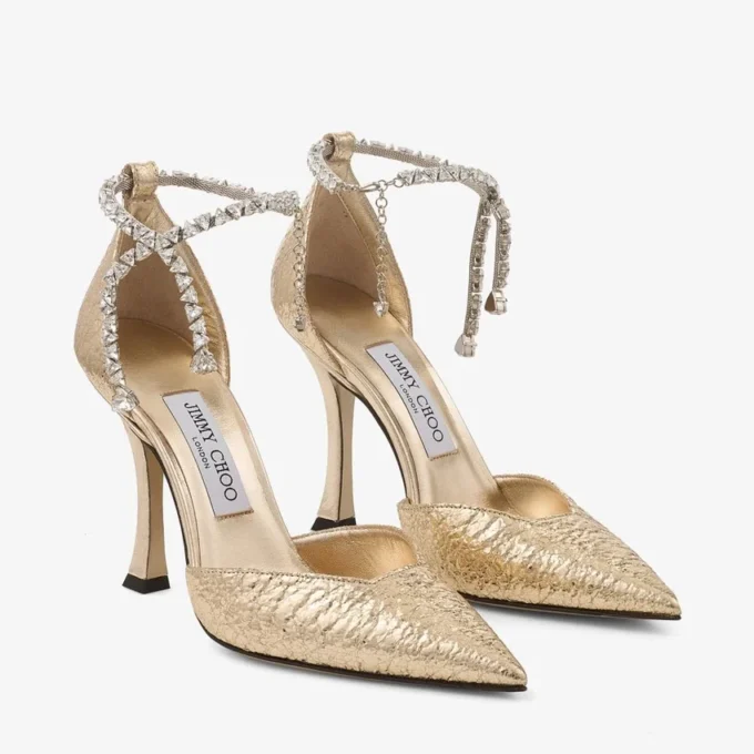 Stevie 100 gouden pumps met gekreukt metallic bovenwerk