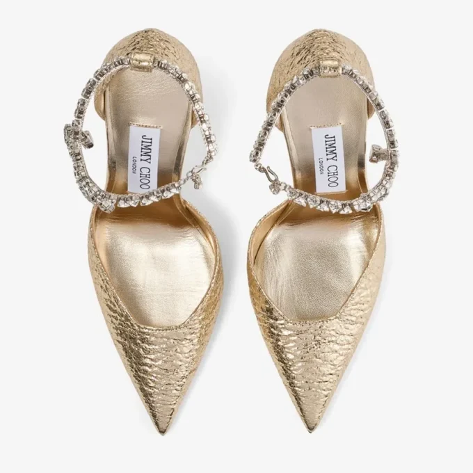 Stevie 100 gouden pumps met gekreukt metallic bovenwerk