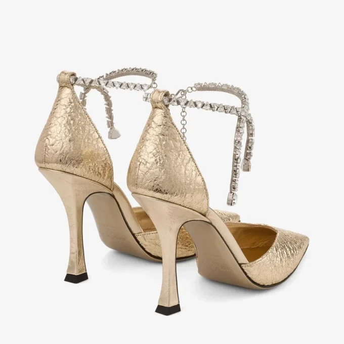 Stevie 100 gouden pumps met gekreukt metallic bovenwerk