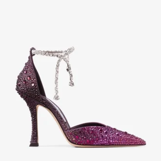 Stevie 100 Winter Bloom en Violet Orchid Mix satijnen pumps met dégradé-kristallen