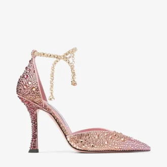 Stevie 100 zijdezachte blush satijnen pumps met kristallen