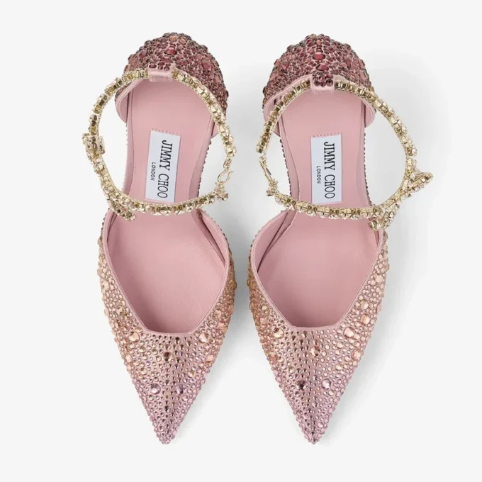 Stevie 100 zijdezachte blush satijnen pumps met kristallen Stevie 100 zijdezachte blush satijnen pumps met kristallen