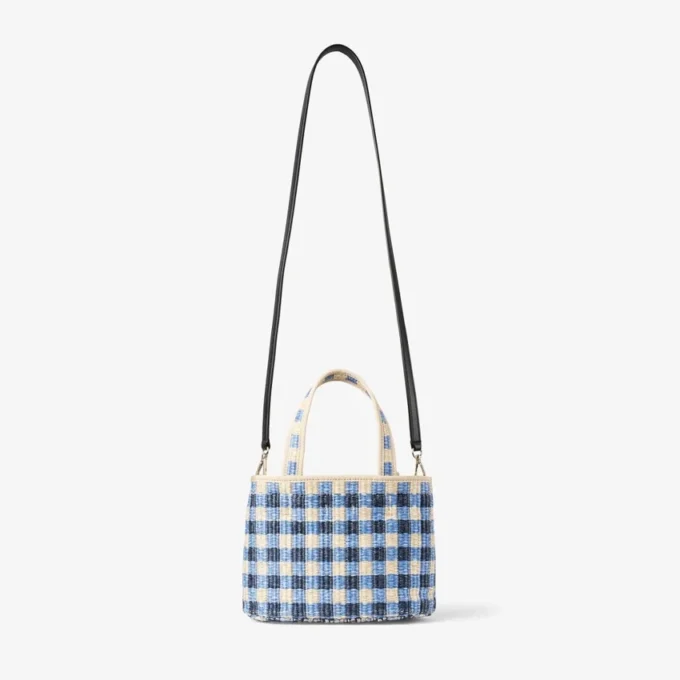 Strandtas East-West Mini Marine Mix en Ecru Gingham Raffia Mini Strandtas met handvat Strandtas East-West Mini Marine Mix en Ecru Gingham Raffia Mini Strandtas met handvat