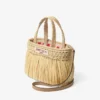 Strandtas East-West Mini Natuurlijke en lichtgouden geweven raffia mini-strandtas met franjes Strandtas East-West Mini Natuurlijke en lichtgouden geweven raffia mini-strandtas met franjes