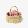 Strandtas East-West Mini Natuurlijke en lichtgouden geweven raffia mini-strandtas met franjes Strandtas East-West Mini Natuurlijke en lichtgouden geweven raffia mini-strandtas met franjes