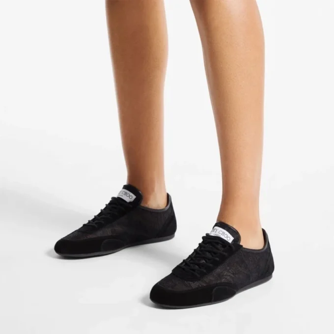 Sunny F zwarte leren mix en jimmy choo lage veterschoenen Sunny F zwarte leren mix en jimmy choo lage veterschoenen