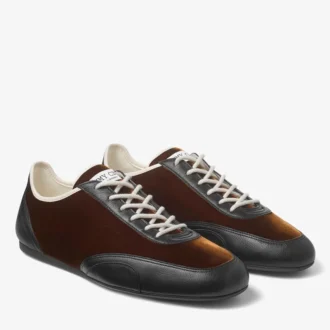 Sunny M lage sneakers van bronskleurig gemengd leer en fluweel