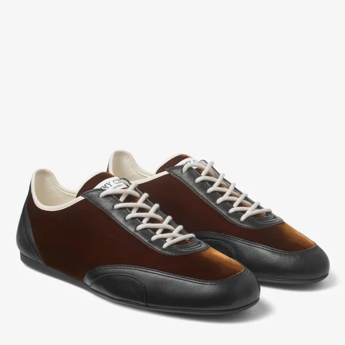 Sunny M lage sneakers van bronskleurig gemengd leer en fluweel Sunny M lage sneakers van bronskleurig gemengd leer en fluweel