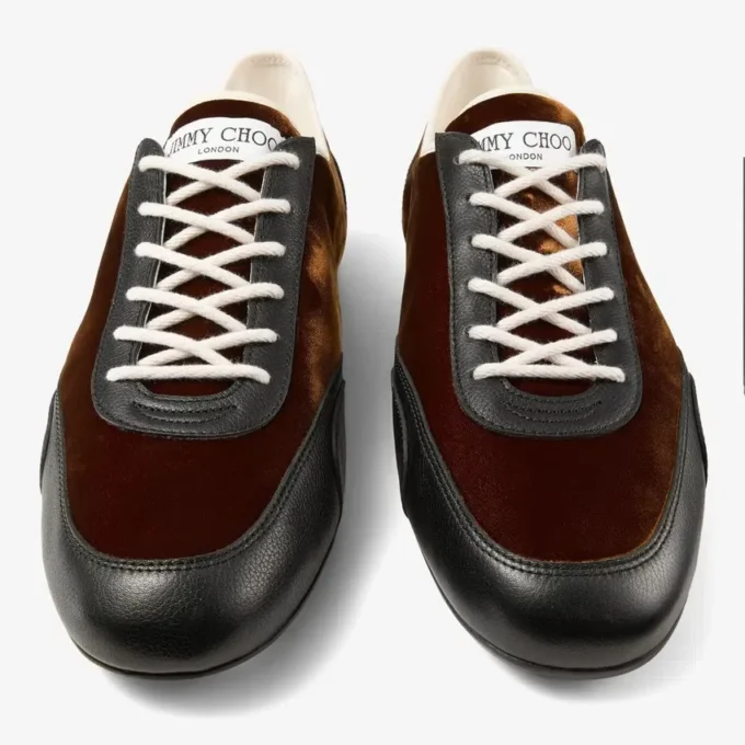 Sunny M lage sneakers van bronskleurig gemengd leer en fluweel Sunny M lage sneakers van bronskleurig gemengd leer en fluweel