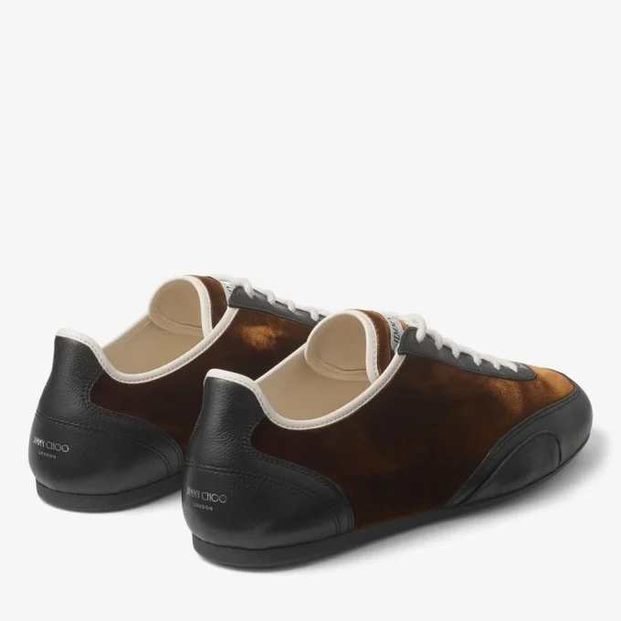 Sunny M lage sneakers van bronskleurig gemengd leer en fluweel Sunny M lage sneakers van bronskleurig gemengd leer en fluweel