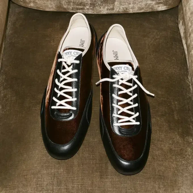 Sunny M lage sneakers van bronskleurig gemengd leer en fluweel Sunny M lage sneakers van bronskleurig gemengd leer en fluweel