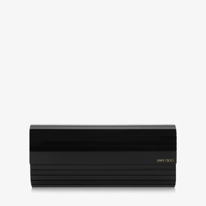 Sweetie zwarte acryl clutch met gouden kettingriem