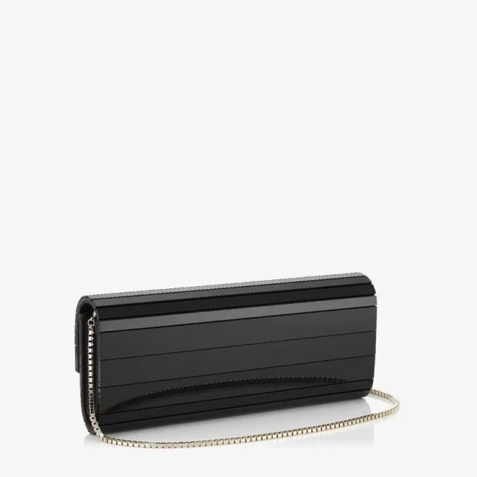 Sweetie zwarte acryl clutch met gouden kettingriem
