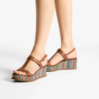 Theia Wedge 60 Multi Chevron Raffia sandalen met sleehak