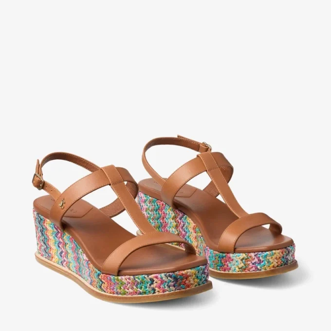 Theia Wedge 60 Multi Chevron Raffia sandalen met sleehak Theia Wedge 60 Multi Chevron Raffia sandalen met sleehak