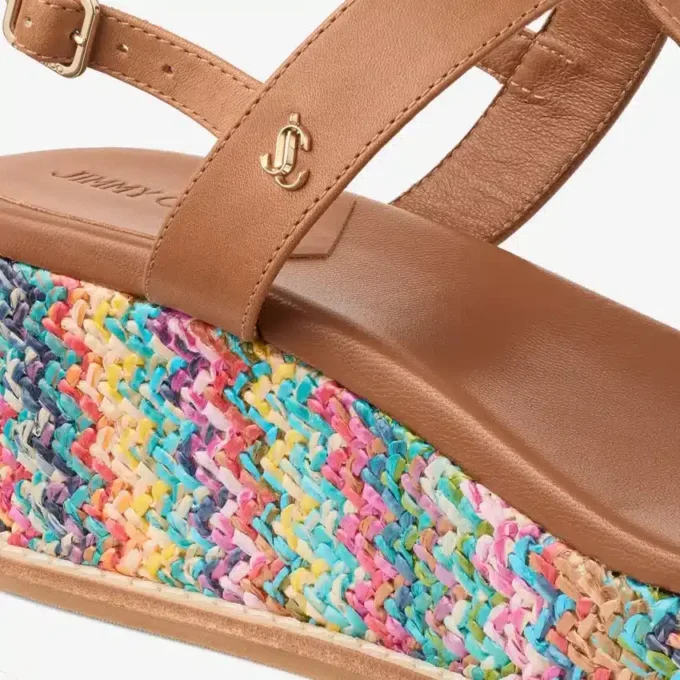 Theia Wedge 60 Multi Chevron Raffia sandalen met sleehak Theia Wedge 60 Multi Chevron Raffia sandalen met sleehak