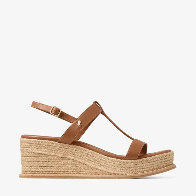 Theia Wedge 60 Tan leren sleehak sandalen Theia Wedge 60 Tan leren sleehak sandalen