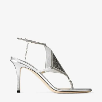 Tong Metallic Nappa Leren Sandaal met Metalen Gaas