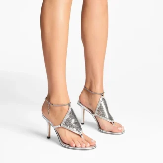Tong Metallic Nappa Leren Sandaal met Metalen Gaas
