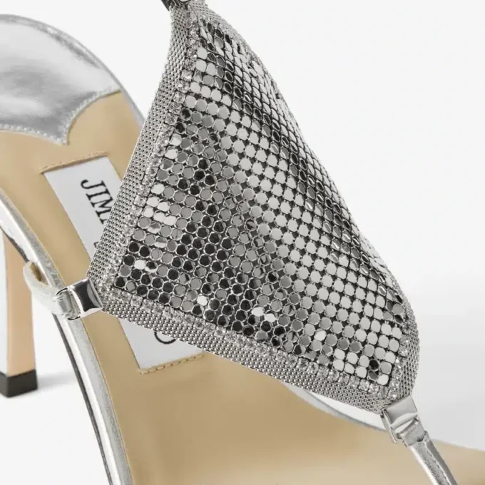 Tong Metallic Nappa Leren Sandaal met Metalen Gaas Tong Metallic Nappa Leren Sandaal met Metalen Gaas
