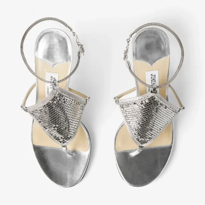 Tong Metallic Nappa Leren Sandaal met Metalen Gaas Tong Metallic Nappa Leren Sandaal met Metalen Gaas