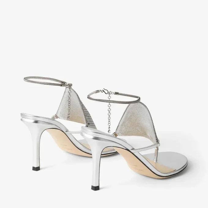 Tong Metallic Nappa Leren Sandaal met Metalen Gaas Tong Metallic Nappa Leren Sandaal met Metalen Gaas