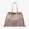 Tote met trekkoord, groot Tote met trekkoord van raffia in multi en tan met chevronpatroon en lederen afwerking Tote met trekkoord, groot Tote met trekkoord van raffia in multi en tan met chevronpatroon en lederen afwerking