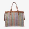 Tote met trekkoord, groot Tote met trekkoord van raffia in multi en tan met chevronpatroon en lederen afwerking Tote met trekkoord, groot Tote met trekkoord van raffia in multi en tan met chevronpatroon en lederen afwerking
