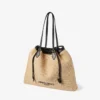 Tote met trekkoord Grote natuurlijke zachte raffia-tote met afwerking van glad kalfsleer Tote met trekkoord Grote natuurlijke zachte raffia-tote met afwerking van glad kalfsleer