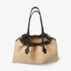 Tote met trekkoord Grote natuurlijke zachte raffia-tote met afwerking van glad kalfsleer Tote met trekkoord Grote natuurlijke zachte raffia-tote met afwerking van glad kalfsleer