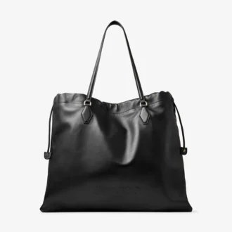 Tote met trekkoord Grote zwarte nappaleren tote met trekkoord en jimmy choo-logo in reliëf