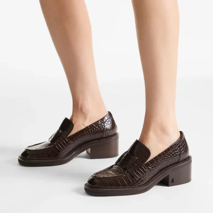 Tylor 60 Chocoladebruine Loafers van leer met krokodillenreliëf Tylor 60 Chocoladebruine Loafers van leer met krokodillenreliëf