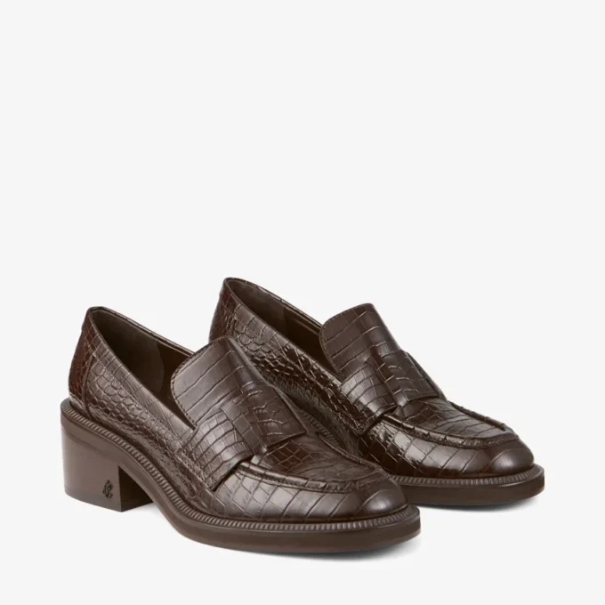 Tylor 60 Chocoladebruine Loafers van leer met krokodillenreliëf Tylor 60 Chocoladebruine Loafers van leer met krokodillenreliëf