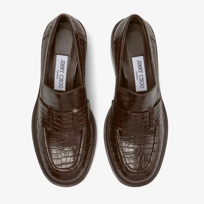 Tylor 60 Chocoladebruine Loafers van leer met krokodillenreliëf Tylor 60 Chocoladebruine Loafers van leer met krokodillenreliëf
