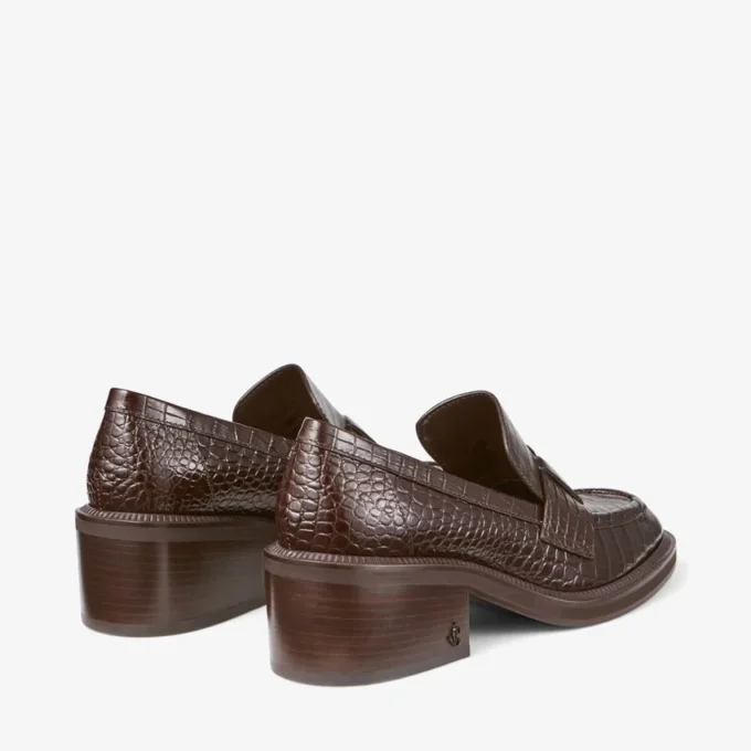 Tylor 60 Chocoladebruine Loafers van leer met krokodillenreliëf Tylor 60 Chocoladebruine Loafers van leer met krokodillenreliëf
