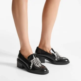 Tylor 60 Zwarte loafers van zacht boxkalfsleer met kristallen kroonluchter