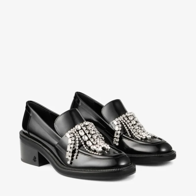 Tylor 60 Zwarte loafers van zacht boxkalfsleer met kristallen kroonluchter Tylor 60 Zwarte loafers van zacht boxkalfsleer met kristallen kroonluchter